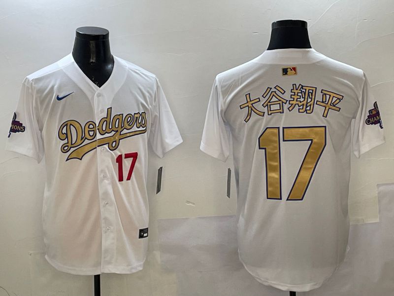 Men Los Angeles Dodgers #17 Ohtani White Champion gold character 2025 Nike MLB Jersey style 17->los angeles dodgers->MLB Jersey